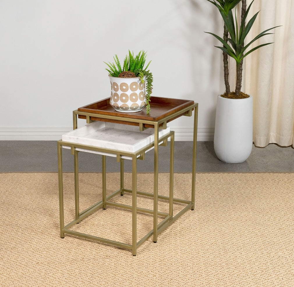 Bolden 2-Piece Square Nesting Table With Recessed Top Gold