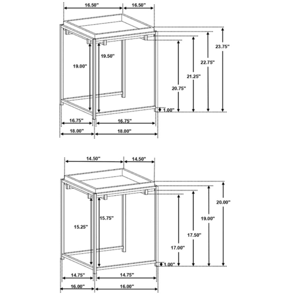 Bolden 2-Piece Square Nesting Table With Recessed Top Gold