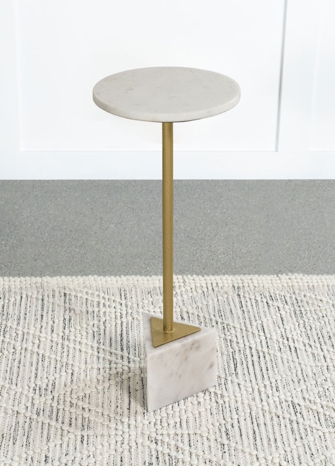 Fulcher Round Metal Side Table White And Gold