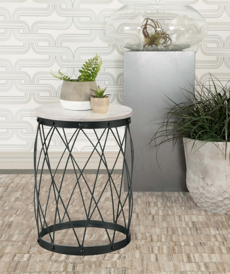 Tereza Round Accent Table With Marble Top White And Black