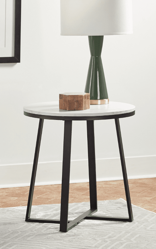 Hugo Metal Base Round End Table White And Matte Black