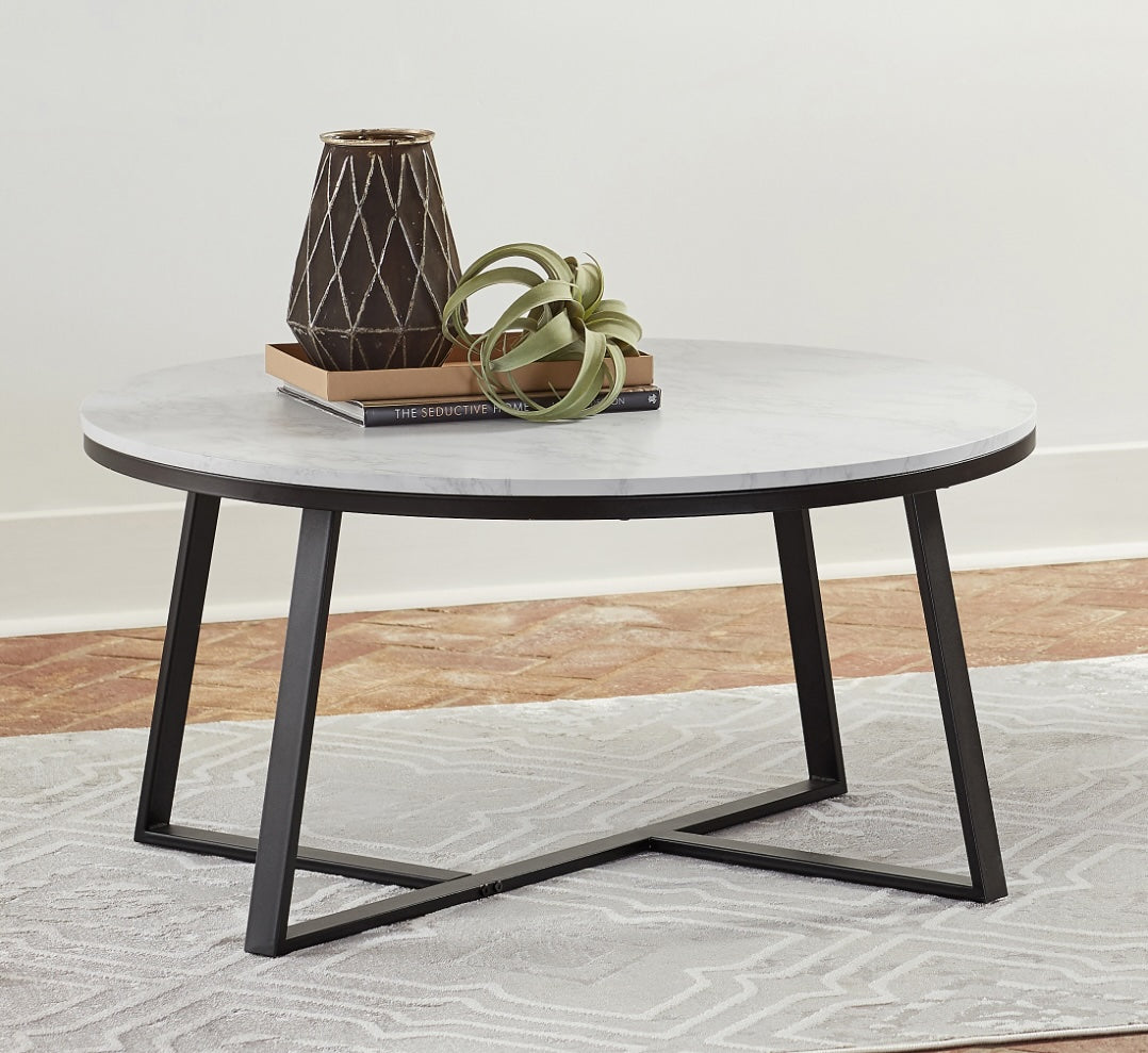 Hugo Metal Base Round Coffee Table White And Matte Black