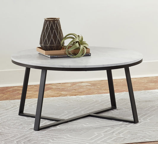 Hugo Metal Base Round Coffee Table White And Matte Black