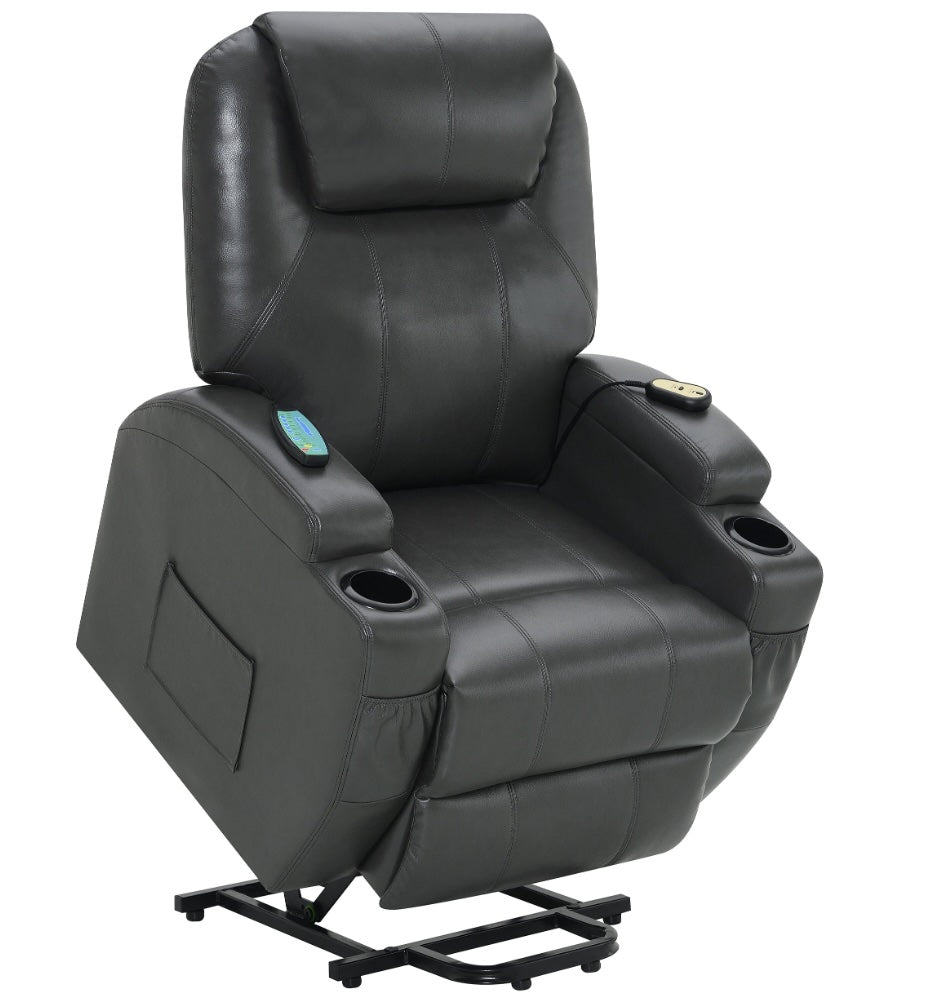 Sanger Upholstered Power Lift Recliner Chair With Massage Charcoal Grey