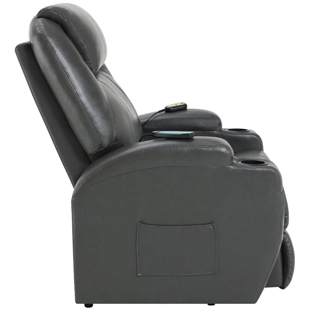 Sanger Upholstered Power Lift Recliner Chair With Massage Charcoal Grey