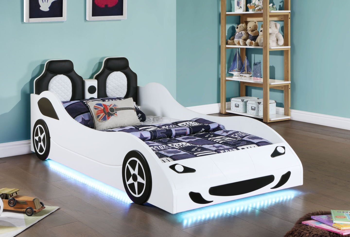 Cruiser Car Themed Twin Bed With Underglow Lights White