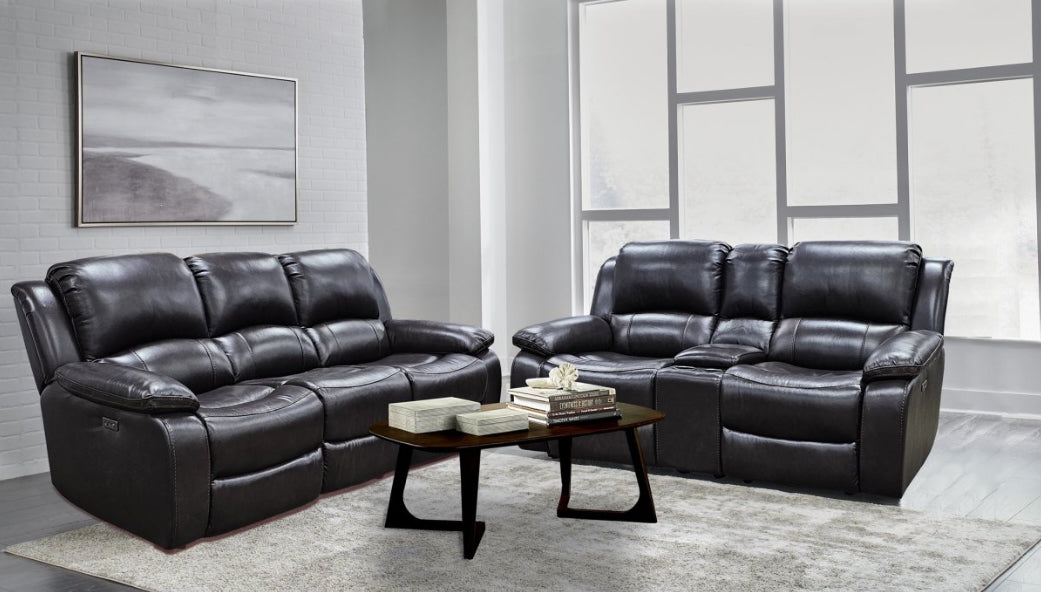 Langston Leather Pillow Arm Power Sofa - Dark Brown