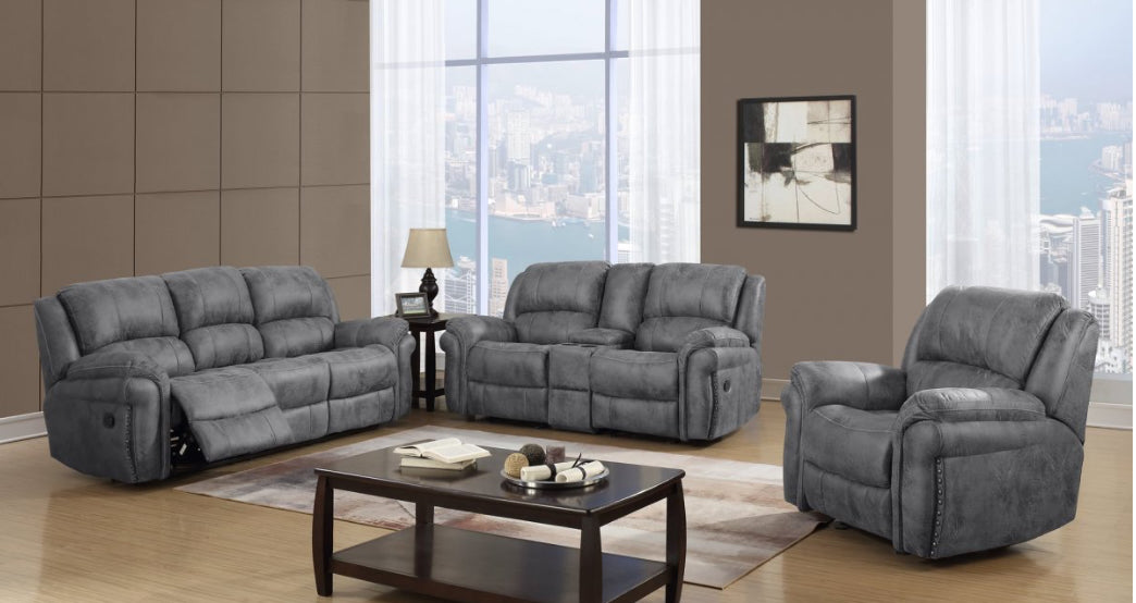 Markus Reclining Sofa with Double Pillow Arm - Gray