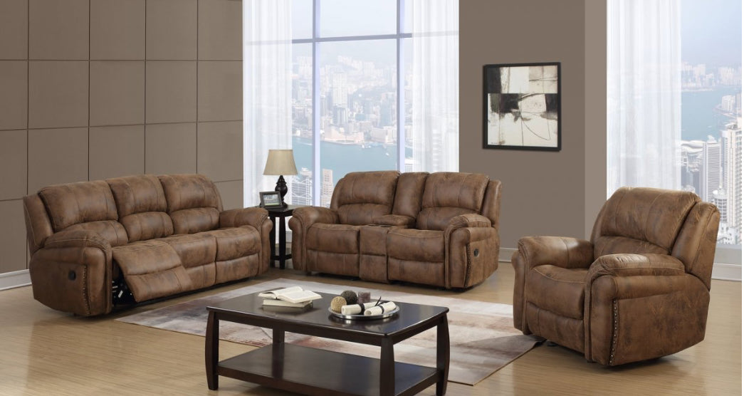 Markus Reclining Sofa with Double Pillow Arm - Saddle