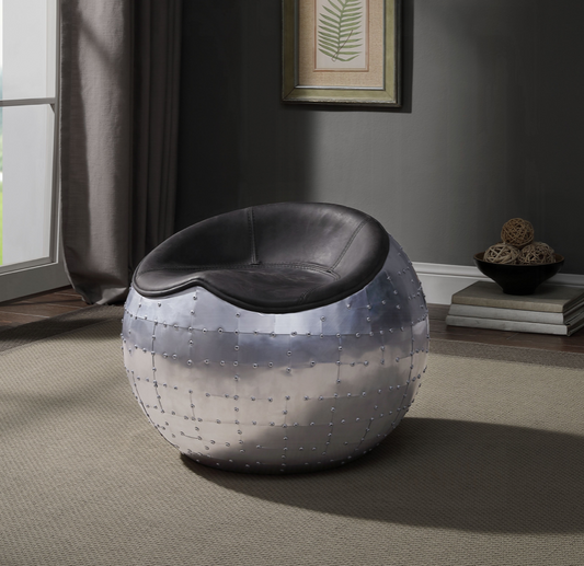 ACME Brancaster Ottoman in Aluminum & Leather