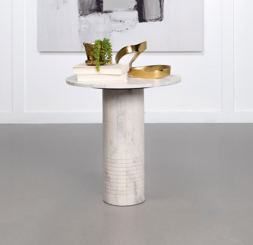 Astoria Round Genuine Marble End Table White