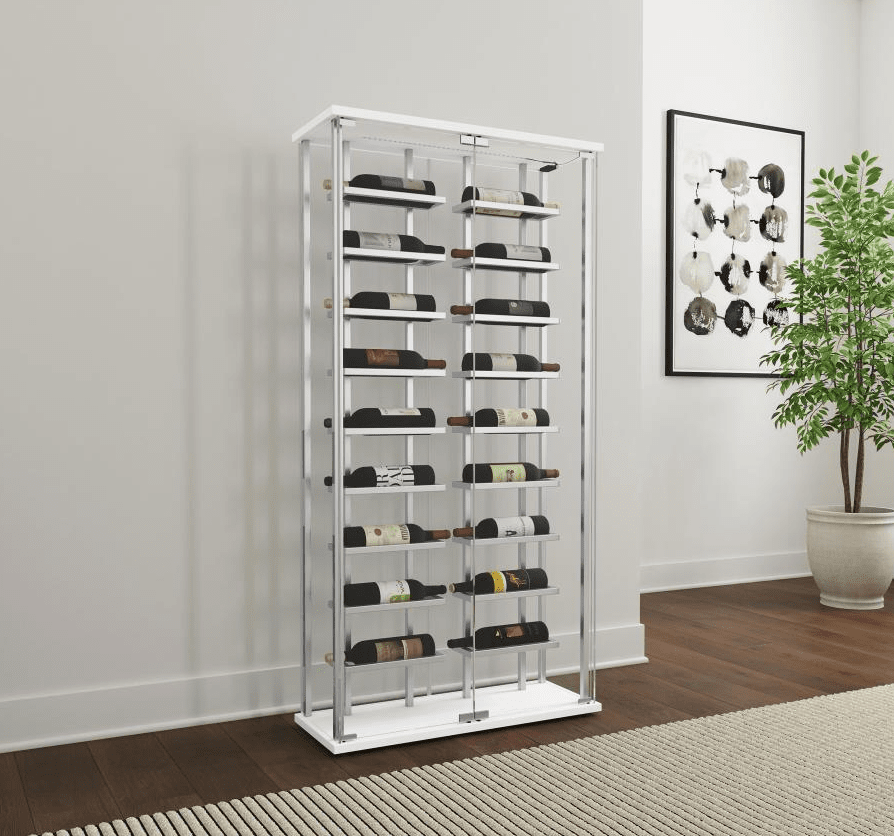 Montara Tempered Glass Wine Storage Display Curio Cabinet with LED Lighting Chrome