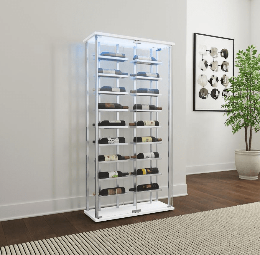 Montara Tempered Glass Wine Storage Display Curio Cabinet with LED Lighting Chrome