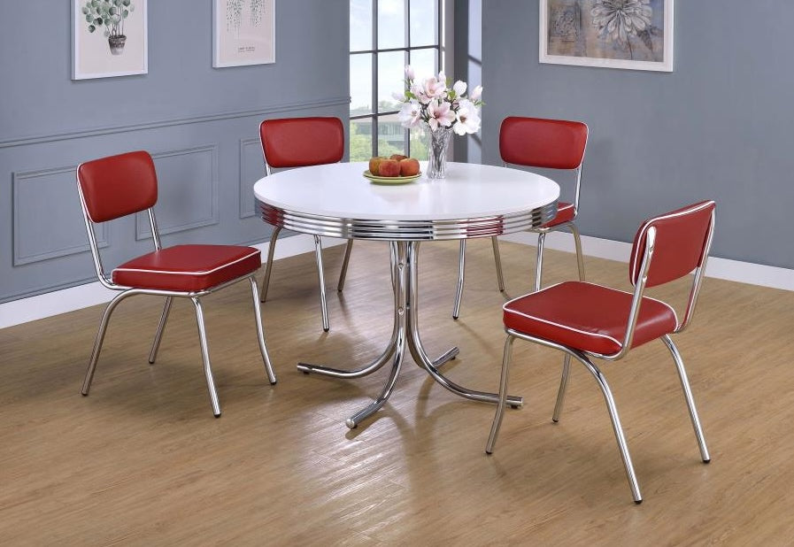 Mindy Retro 5-Piece Round Dining Set Glossy White And Red