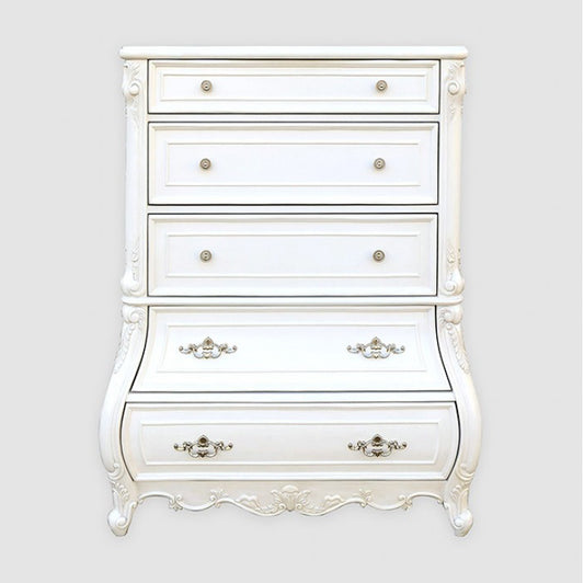 Velentini Traditional 5-Drawer Chest w/ Crystal Knobs in White