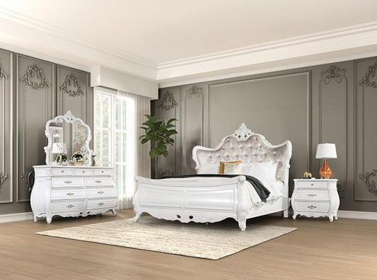 Velentini Traditional King Bedroom Set - White & Tan