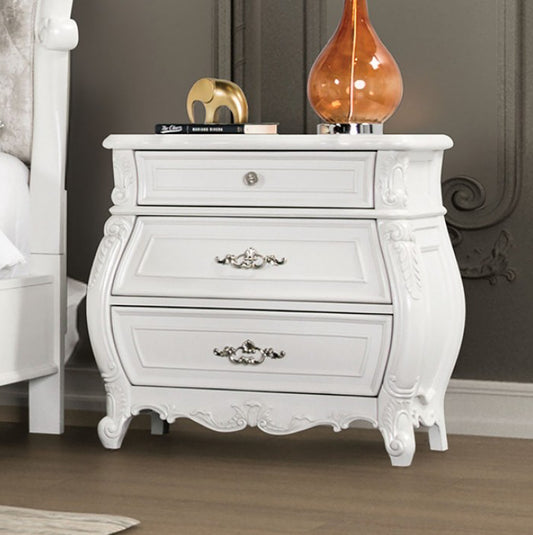 Velentini Traditional 3-Drawer Nightstand w/ Crystal Knobs in White