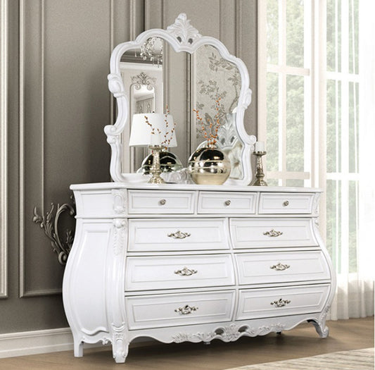 Velentini Traditional 9-Drawer Dresser w/ Crystal Knobs in White