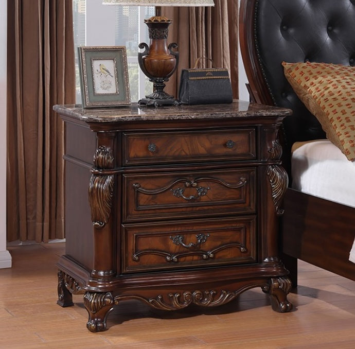 Ventresca Traditional 3-Drawer Nightstand with Sintered Stone Top in Dark Cherry