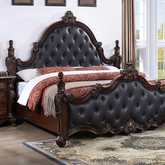 Cremona Traditional Queen Poster Bedroom Set - Dark Cherry & Black