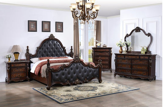 Cremona Traditional Queen Poster Bedroom Set - Dark Cherry & Black