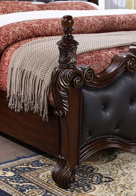 Cremona Traditional Queen Poster Bedroom Set - Dark Cherry & Black