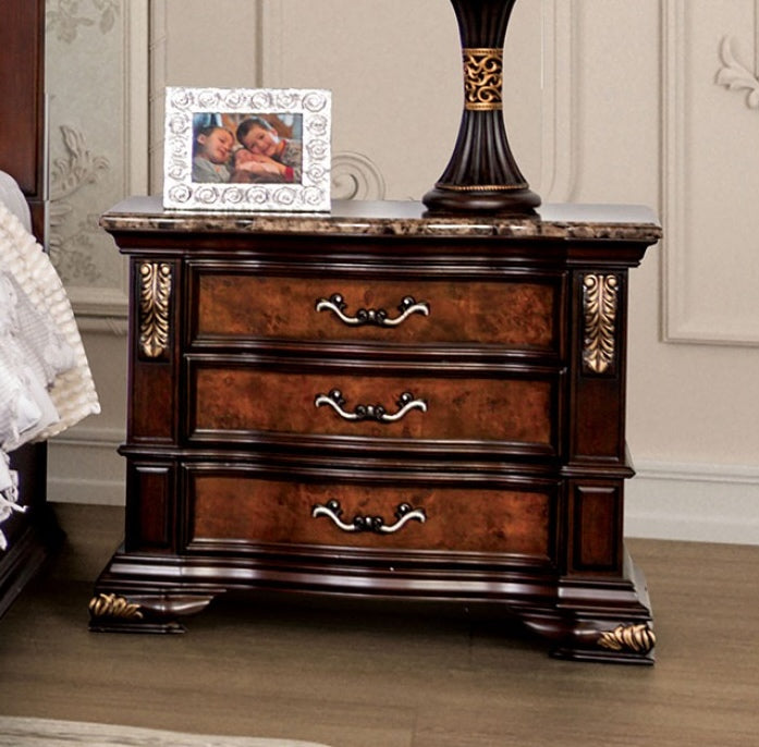 Aquilina Traditional 3-Drawer Nightstand - Dark Cherry & Oak