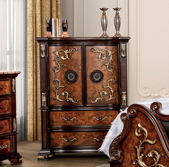 Aquilina Traditional Door Chest - Dark Cherry & Oak