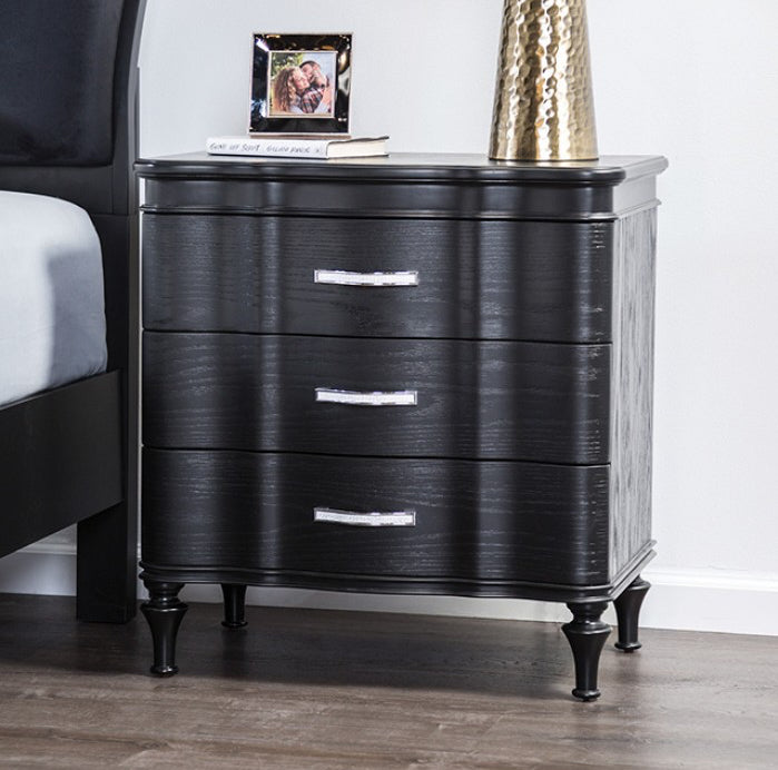 Melodi Parc Glam Nightstand w/ Turned Feet - Black