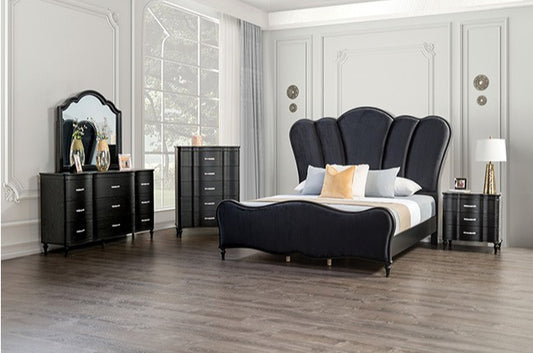 Melodi Parc Glam Bedroom Set w/ Turned Feet - Black