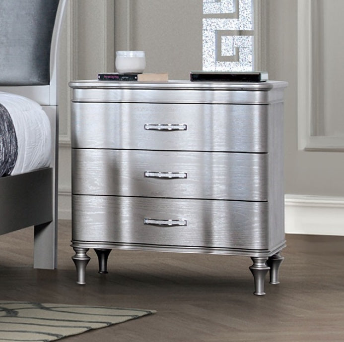 Melodi Parc Glam Nightstand w/ Turned Feet - Silver