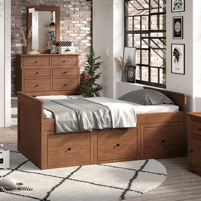 Marinos Rustic Solid Wood Twin Captains Bed - Mahogany