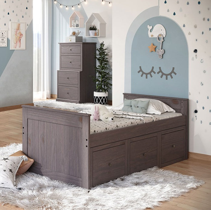 Marinos Rustic Solid Wood Twin Captains Bed - Gray