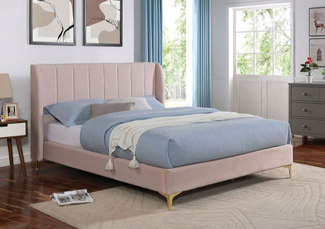 Pearl Contemporary Velvet Twin Wingback Bed - Light Pink