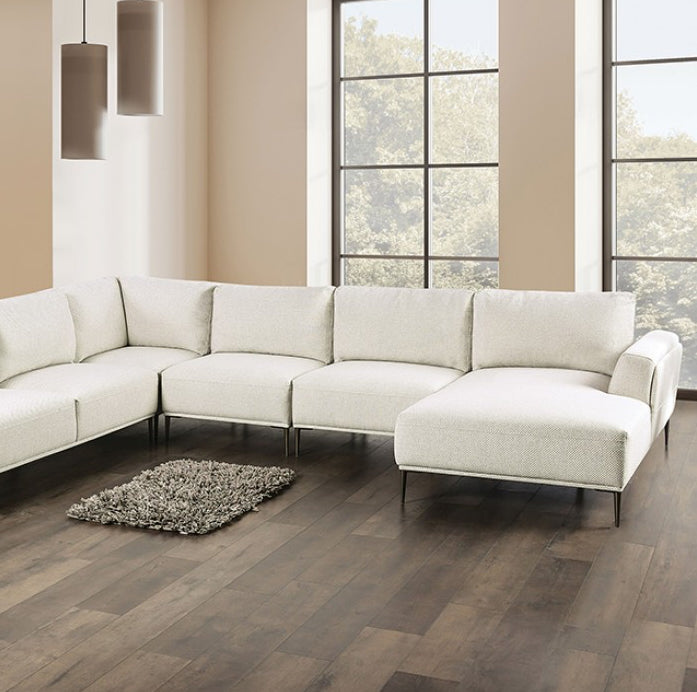 Gladbach 147" J-Shaped Sectional in Beige Chenille