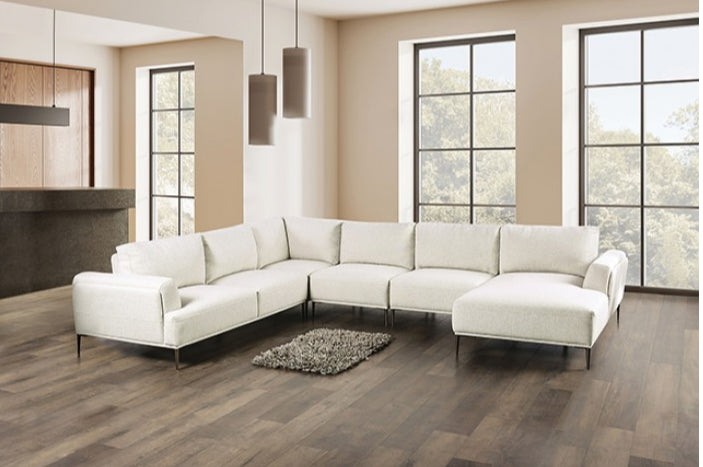 Gladbach 147" J-Shaped Sectional in Beige Chenille