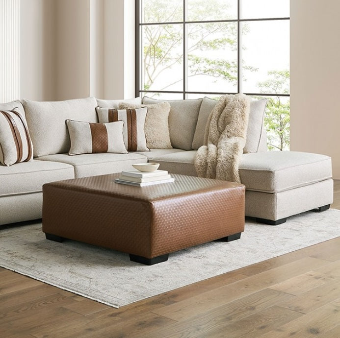 Ulverston Transitional Sectional - Beige Boucle & Basketweave Leatherette