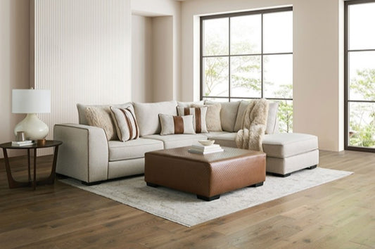 Ulverston Transitional Sectional - Beige Boucle & Basketweave Leatherette