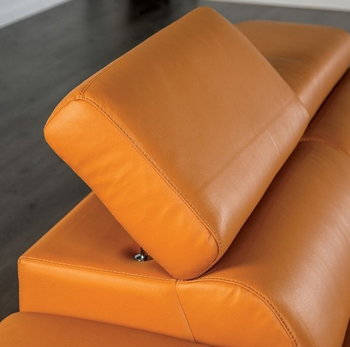 Vadso Modern Leather Sectional with Track Arms & Adjustable Head Rest - Tangerine