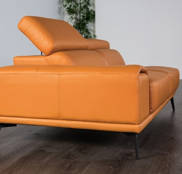 Vadso Modern Leather Sectional with Track Arms & Adjustable Head Rest - Tangerine