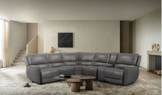 Hestia Top Grain Leather Zero Gravity Power Sectional - Gray