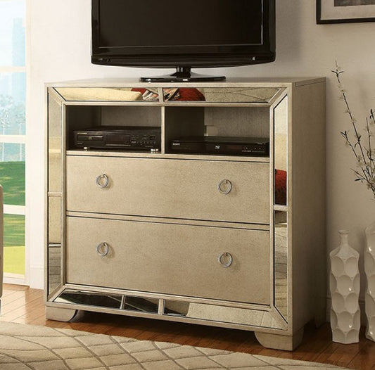 Loraine 2-Drawer Mirrored Media Chest - Champange