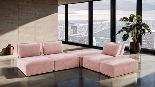 Stavanger Modern Modular L-Shape Sectional in Pink Boucle