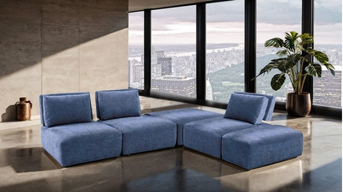 Stavanger Modern Modular L-Shape Sectional in Blue Boucle