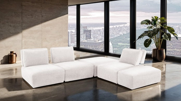 Stavanger Modern Modular L-Shape Sectional in White Boucle