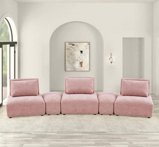 Stavanger Modern Modular Curved Sofa in Pink Boucle