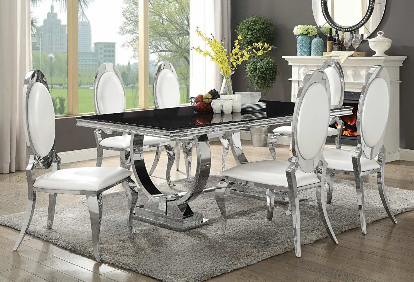 Antoine Rectangular Dining Table Chrome And Black