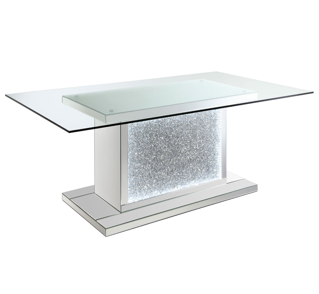 Marilyn Pedestal Rectangle Glass Top Mirrored Dining Table