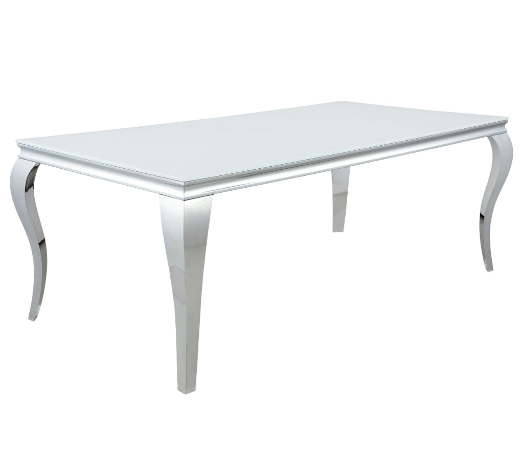 Carone 81" Rectangular Glass Top Dining Table White And Chrome