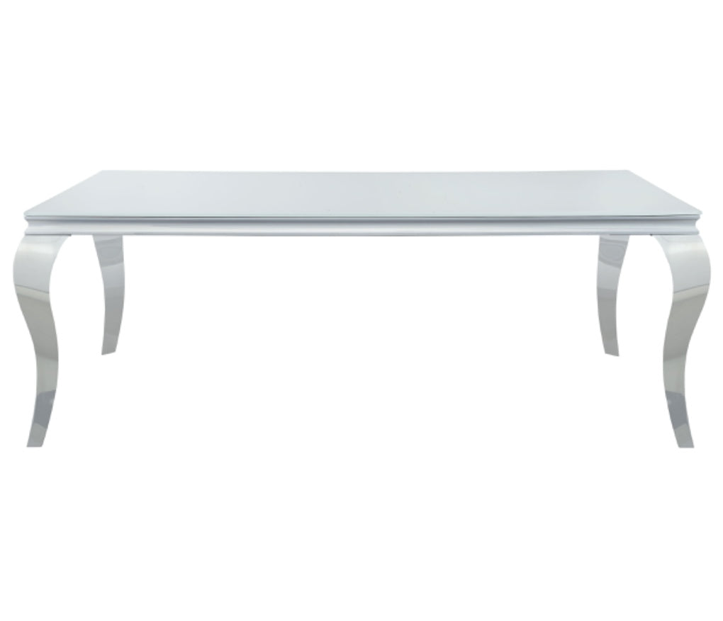 Carone 81" Rectangular Glass Top Dining Table White And Chrome